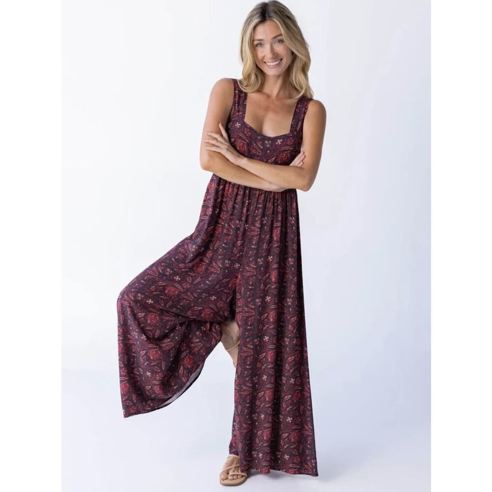 NATURAL LIFE Tricia Wide Leg Jumpsuit Brown Rust Floral Sz M {G26} - Picture 4 of 8